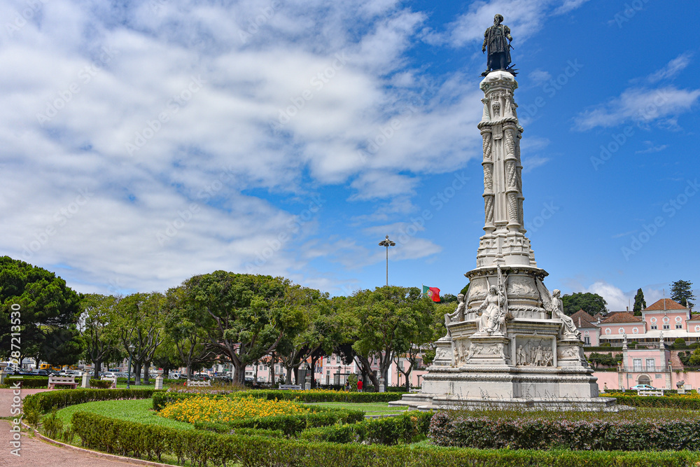 Lisbon, Portugal - July 26, 2019: Statue in the Afonso de Albuquerque Garden, Belem