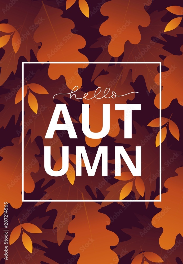 Hello autumn greeting or invitation card vector illustration. Natural ...