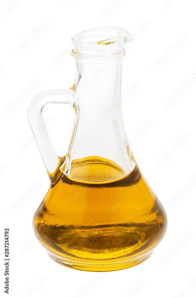 glass jug with olive oil isolated on white glass jug with olive oil isolated on white