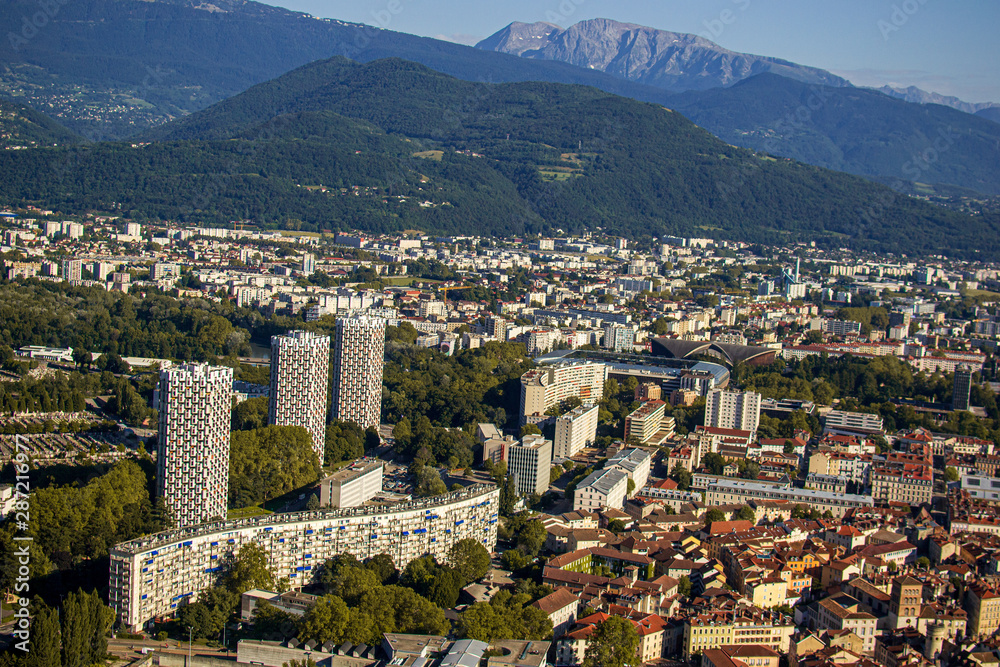 Sight of the city of Grenoble, from the mounts