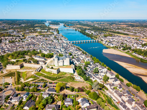 Saumur city aerial view, France
