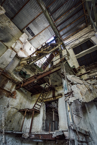 Abandoned and ruined sugar factory in Lower Kislyay, Voronezh region