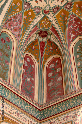 colorful mural painting at the entrance of Amber Fort  Jaipur  Rajasthan  India