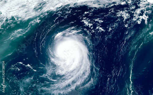 Super typhoon over the ocean. The eye of the hurricane. View from outer space  Some elements of this image furnished by NASA photo