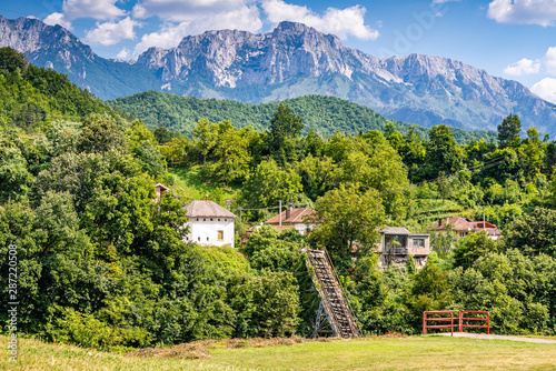 Heroic destroyed bridge in Jablanica above Neretva river in Bosnia and Herzegovina photo