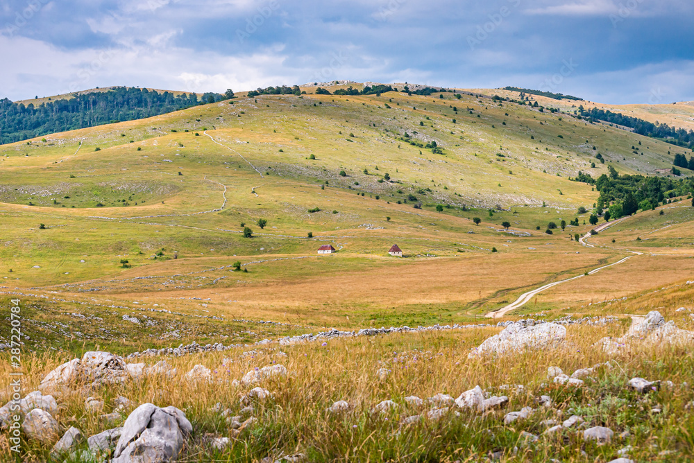 Aerial view of nature around village Vrdolje on the way to Lukomir in Bosnia and Herzegovina