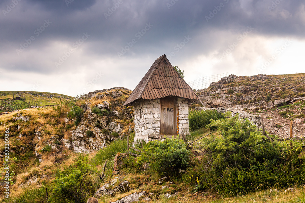 Lukomir, Bosnia and Herzegovina - July 18, 2019. Old mountain village after rain Lukomir, Bosnia and Herzegovina - July 18, 2019. Old mountain village after rain