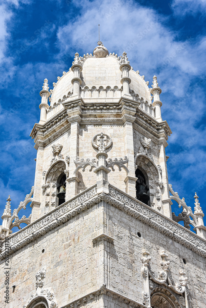 Lisbon, Portugal - July 26, 2019: Stone varving details on the World Heritage listed Jeronimos Monastery in Belem