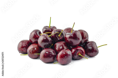 Water drops fresh cherry fruit isolated on white background with clipping path