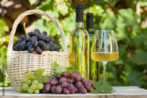 Fototapeta Naklejka Na Ścianę i Meble -  Colorful grapes and white wine