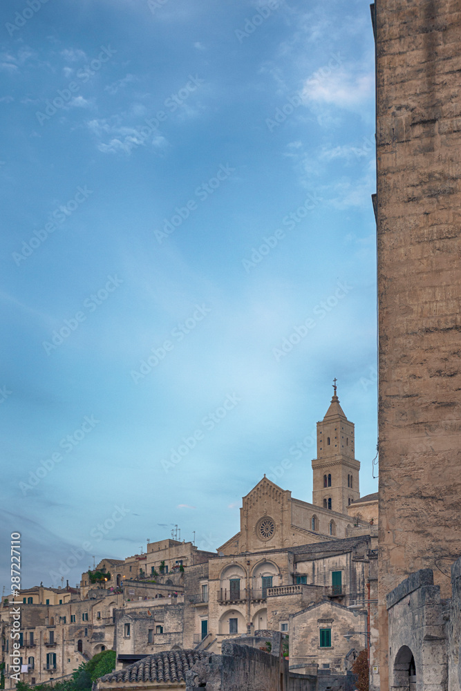 Panoramic view of Matera (Sassi di Matera) with its steep ancient stone streets