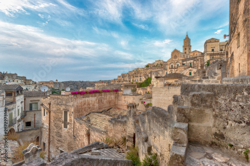 Panoramic view of Matera (Sassi di Matera) with its steep ancient stone streets