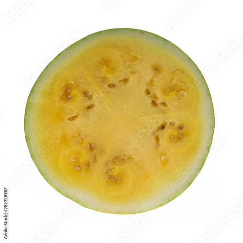 half of yellow watermelon isolated on white background