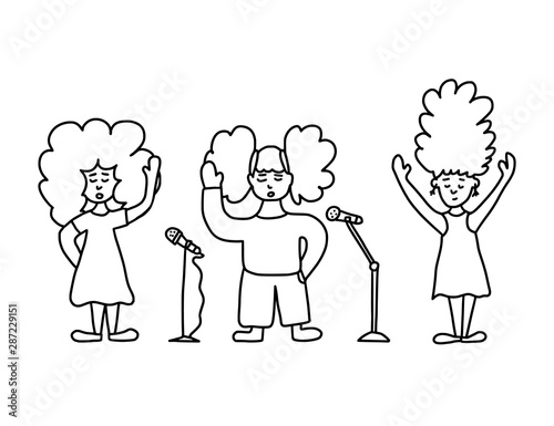 Cute singers stay isolated. Vector simple design.