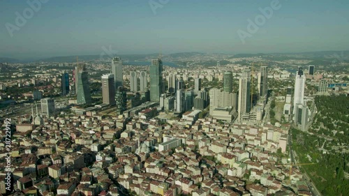 aerial view of city and skyscrapers