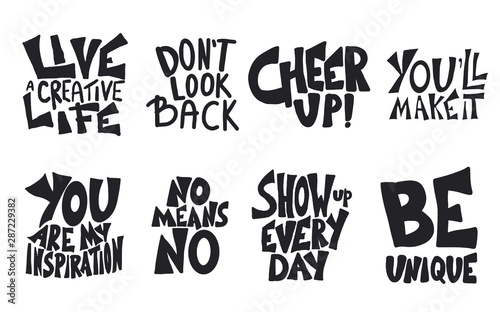 Set of motivational quotes isolated. Vector text.
