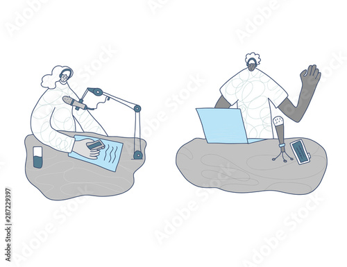 Podcast flat concept. Vector color card design.