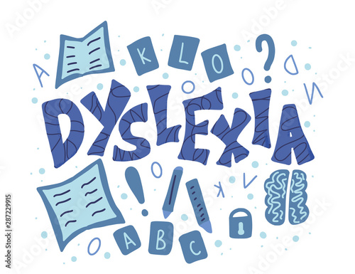 Dyslexia stylized text. Vector word with decor.