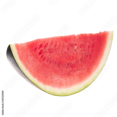 cut of fresh red watermelon without seeds isolated on white background