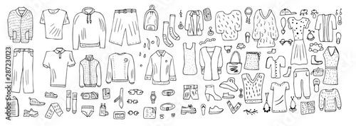 Set of clothes in doodle style. Vector illustration. photo