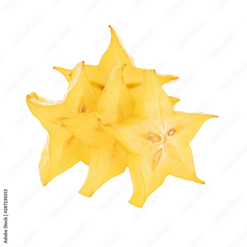 heap of slices of carambola isolated on white background heap of slices of carambola isolated on white background