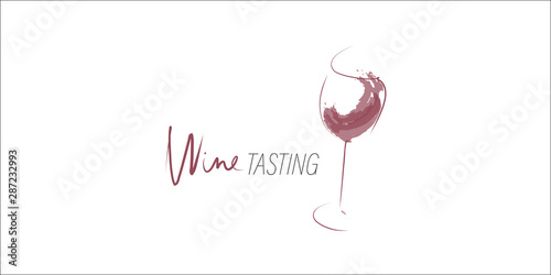 Glass of wine and splash of wine. Hand-drawn and calligraphic design elements. Vector