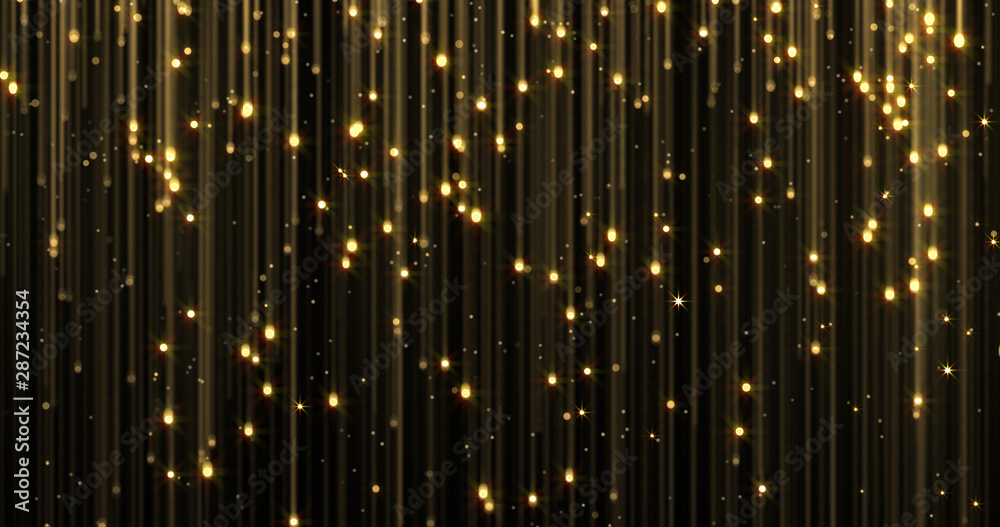 Golden rain, gold glitter particles falling. Glowing glittering magic lights.  Christmas backdrop, shiny sparkling light threads in flowing loop, Gold  particles with shimmer lights Stock Illustration | Adobe Stock