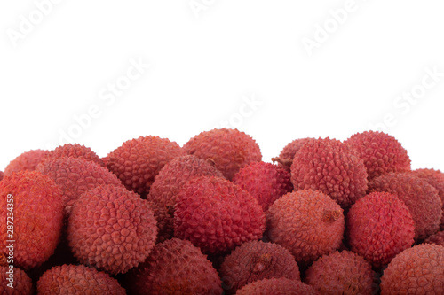 heap of lychees isolated on white background