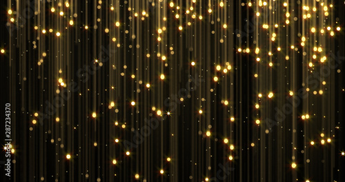 Εκτύπωση καμβά Golden rain, gold glitter particles with magic light sparks falling