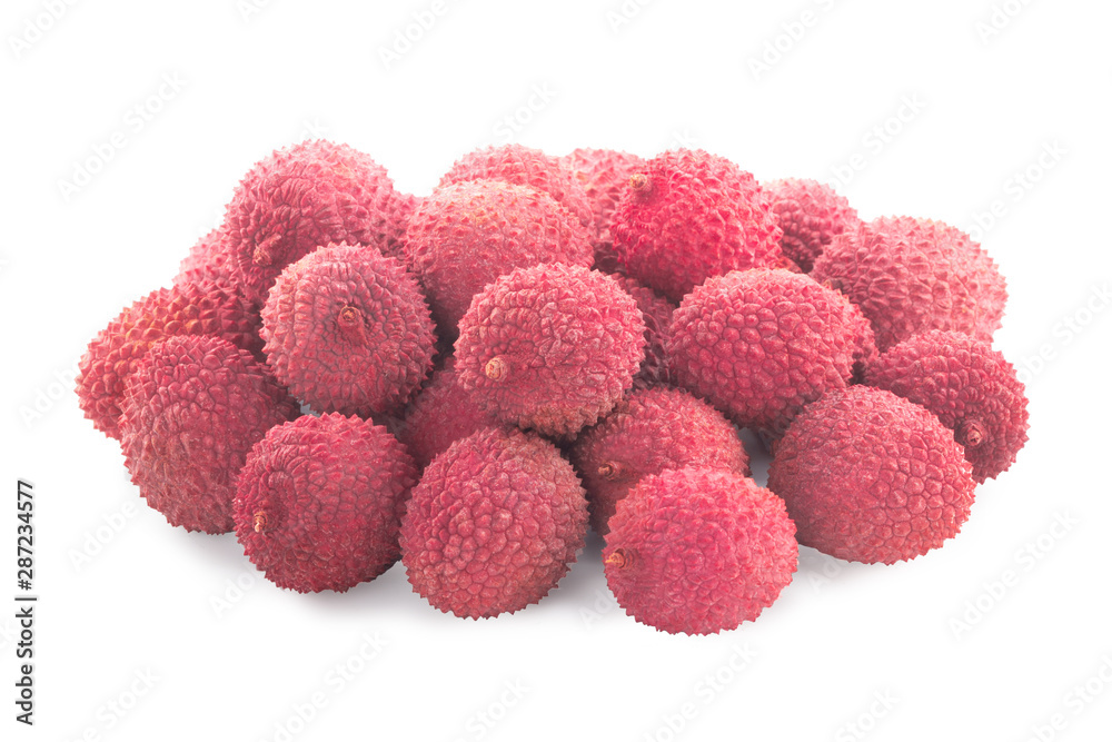 heap of lychees isolated on white background