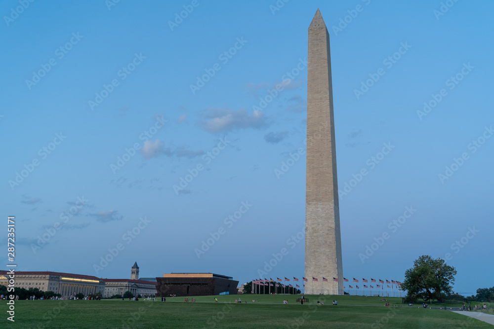The Washington Monument during the blue hour sunset on a summer evening