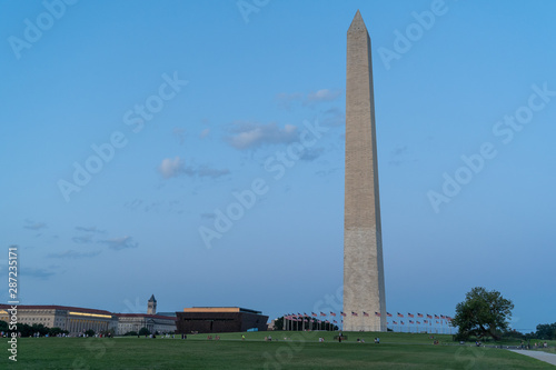 The Washington Monument during the blue hour sunset on a summer evening