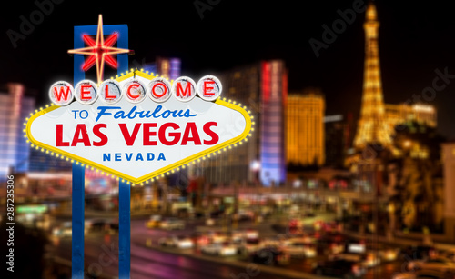 Las Vegas sign with night lights