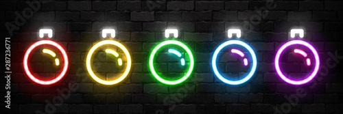 Vector set of realistic isolated neon sign of Christmas Balls logo for template decoration and invitation covering on the wall background. Concept of Merry Christmas and Happy New Year.