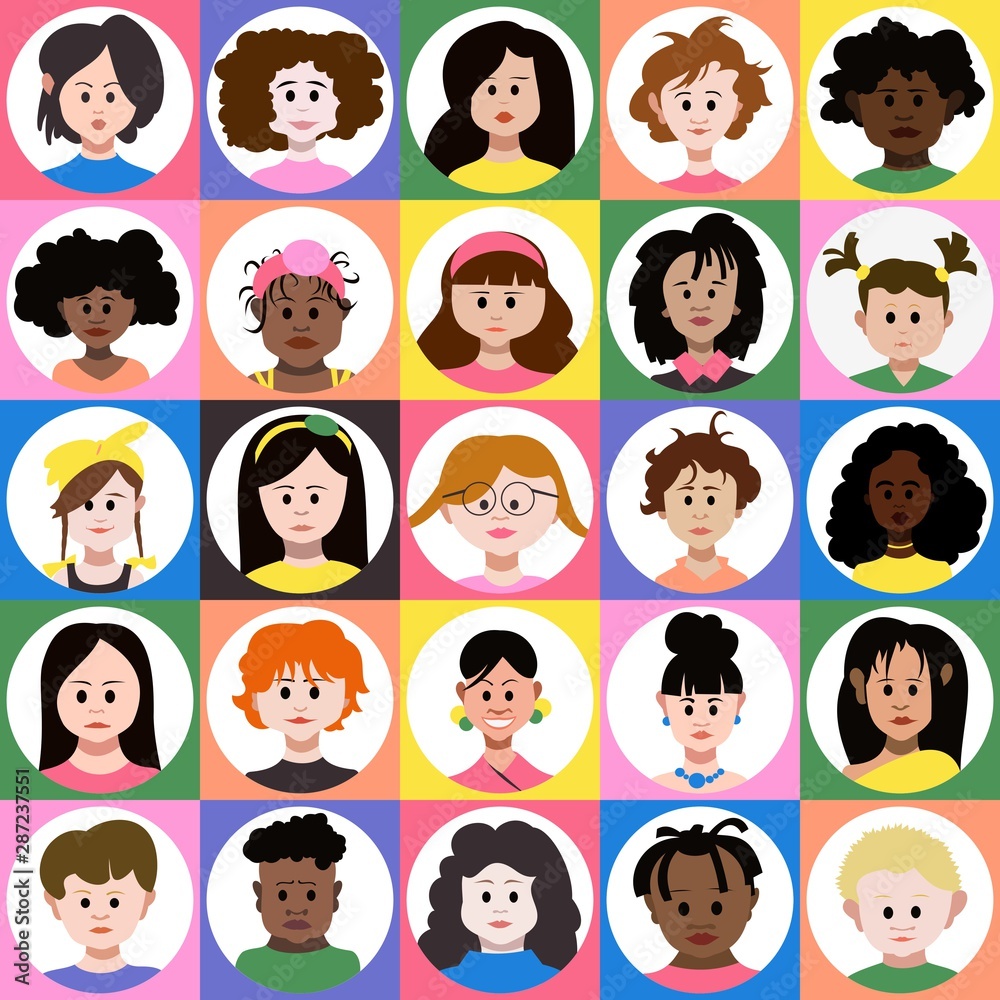 Kids Avatar Set Vector. Boys and girls. Cute image. Funny Avatar. Round Portrait.Flat Cartoon Character Kids Avatar Set Vector. Boys and girls. Cute image. Funny Avatar. Round Portrait.Flat Cartoon Character