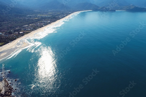 Aerial view of Maresias and Pauba Beaches, Sao Sebastiao, North Coast of Sao Paulo, Brazil. Vacation Travel. Travel destination. Tropical scenery. Great landscape
