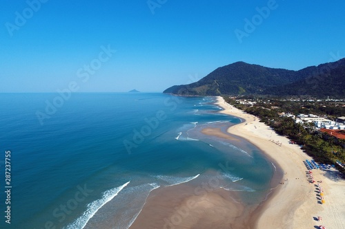 Aerial view of Maresias and Pauba Beaches, Sao Sebastiao, North Coast of Sao Paulo, Brazil. Vacation Travel. Travel destination. Tropical scenery. Great landscape photo