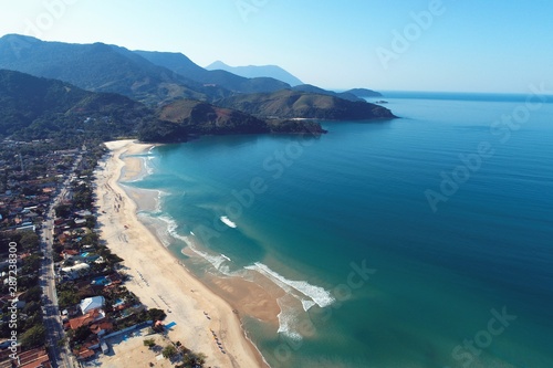 Aerial view of Maresias and Pauba Beaches, Sao Sebastiao, North Coast of Sao Paulo, Brazil. Vacation Travel. Travel destination. Tropical scenery. Great landscape