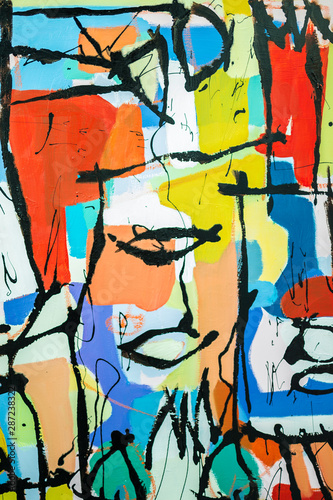 Foto Paint on Canvas: Abstract Art with Yellow, Blue and White Hues - Background