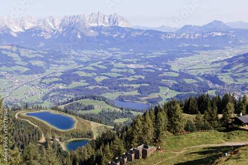 Panoramic view over Kitzbuhel, Austria from the Hahnenkamm photo