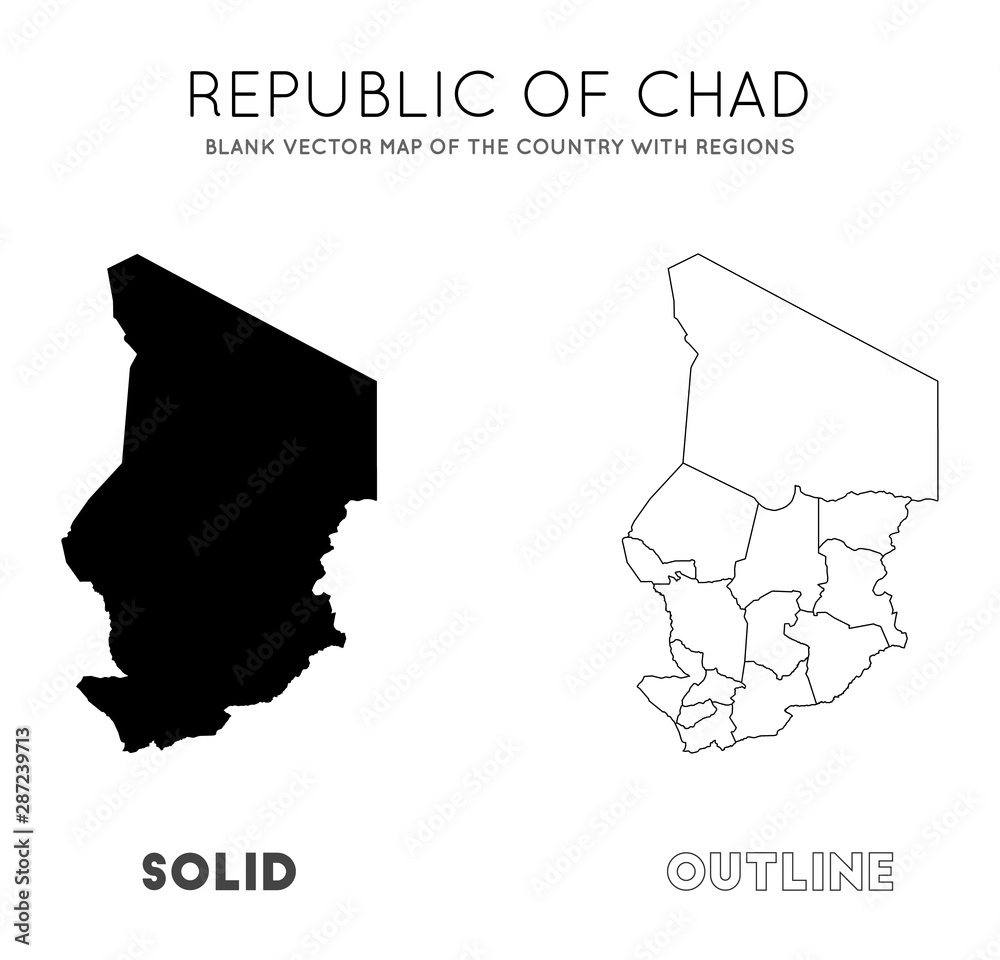 Chad map. Blank vector map of the country with regions. Borders of Chad for your infographic. Vector illustration. Chad map. Blank vector map of the country with regions. Borders of Chad for your infographic. Vector illustration.