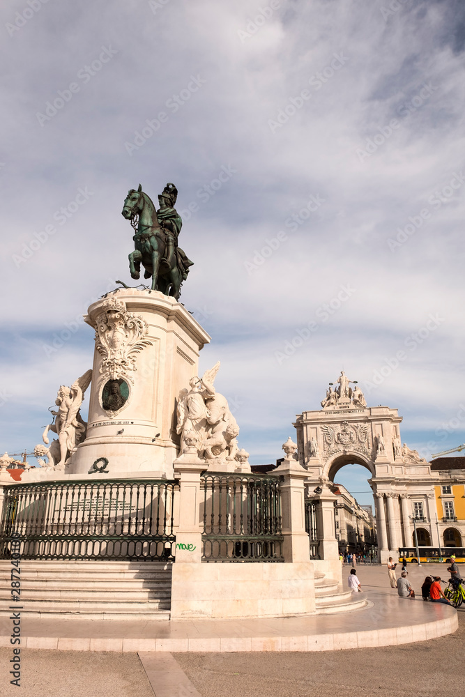 Equestrian statue of King Giuseppe in the Square of Commerce in Lisbon. Portugal, Lisboa 