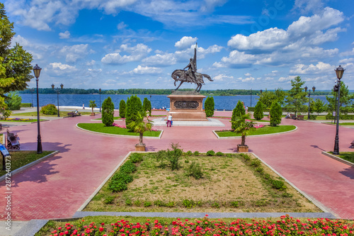 Samara, Russia - July 11, 2019: Monument dedicated to the main founder of the city and the first voivode Prince Gregory Zasekin on the quay of Volga river