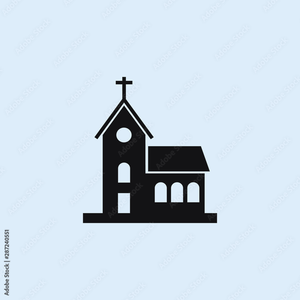 church building flat icon. Elements of buildings illustration icons. Signs, symbols can be used for web, logo, mobile app, UI, UX on sky background