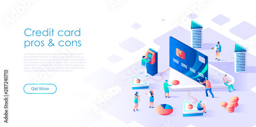 Isometric landing page ATM machine or credit card flat concept. ATM machine for website or homepage. Isometric vector illustration template.