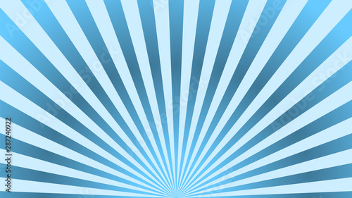 Sun rays background. Blue radiate sun beam, burst effect. Sunbeam light flash boom. Template poster sale. Sunlight star, sunrise glow burst. Solar radiance glare, retro design. Vector illustration