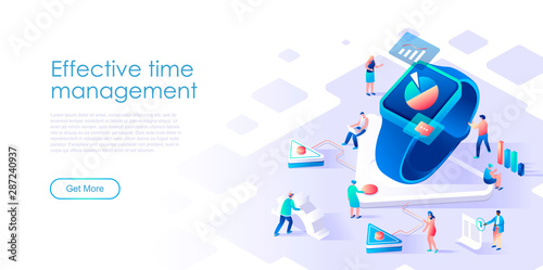 Isometric landing page business time management flat concept. Prioritizing organization for effective productivity for website or homepage. Isometric vector illustration template.