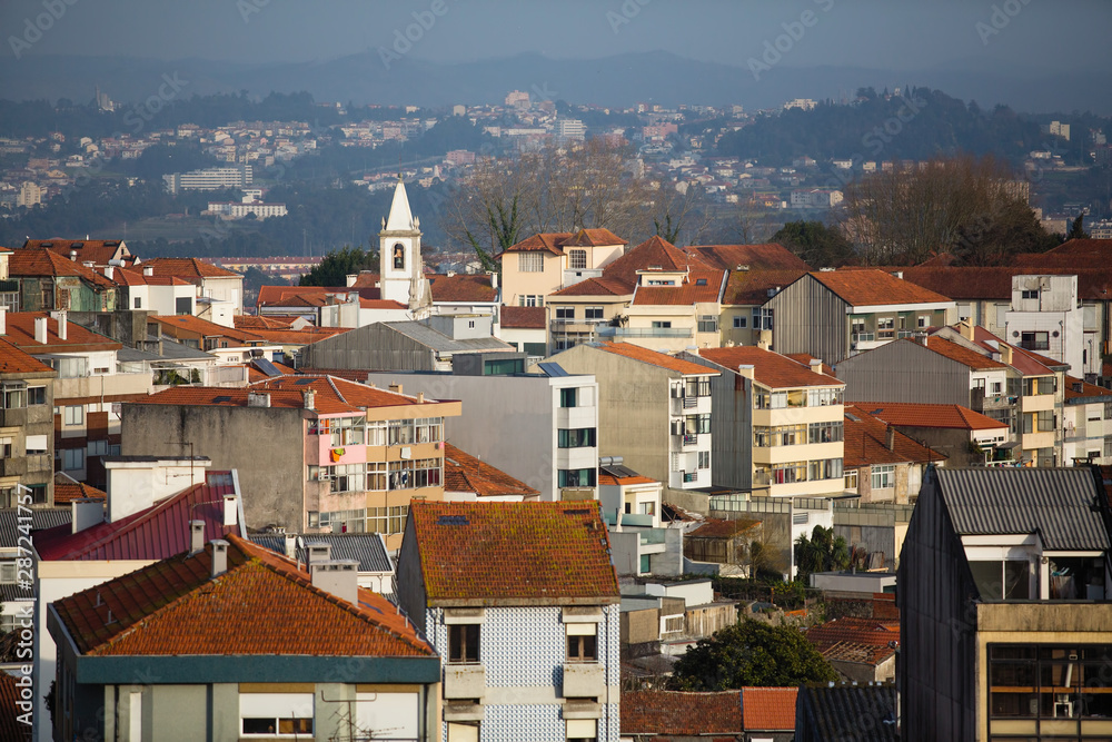 Top view of the residential houses in one of the areas of Porto, Portugal.