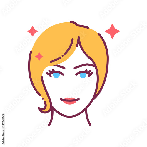 Beautiful women face with fashionable hairstyle color line icon. Avatar blond girl. Pictogram for web page  mobile app  promo.