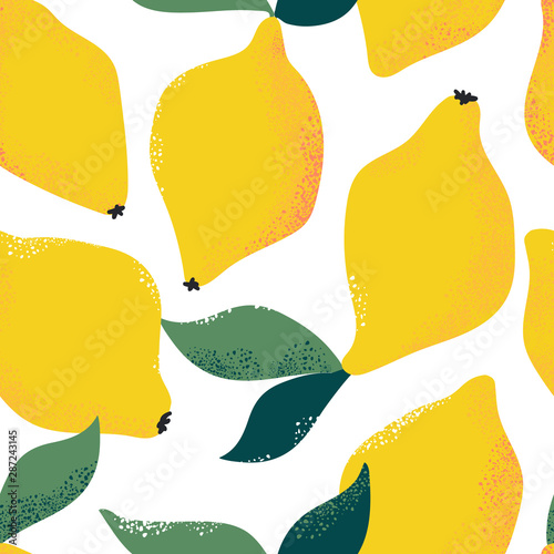 Vintage style seamless pattern with lemons on isolated background. Vector illustration for fabric, coverage, wrapping paper and other print.